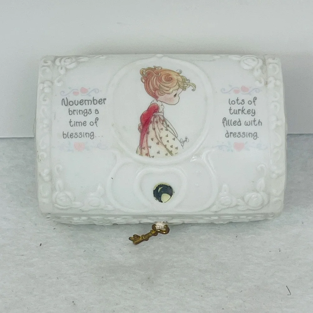 November Topaz Porcelain Treasure Chest Trinket Box White Ceramic Birthstone